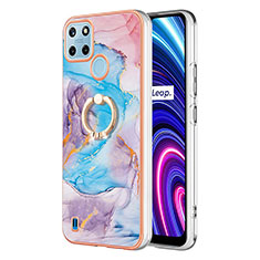 Custodia Silicone Gel Morbida Fantasia Modello Cover con Anello Supporto Y03B per Realme C25Y India Blu