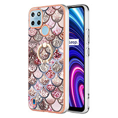 Custodia Silicone Gel Morbida Fantasia Modello Cover con Anello Supporto Y03B per Realme C25Y India Marrone