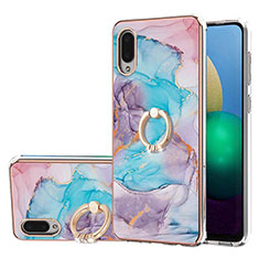 Custodia Silicone Gel Morbida Fantasia Modello Cover con Anello Supporto Y03B per Samsung Galaxy A02 Blu