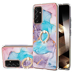 Custodia Silicone Gel Morbida Fantasia Modello Cover con Anello Supporto Y03B per Samsung Galaxy A15 4G Blu