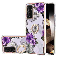 Custodia Silicone Gel Morbida Fantasia Modello Cover con Anello Supporto Y03B per Samsung Galaxy A15 4G Viola