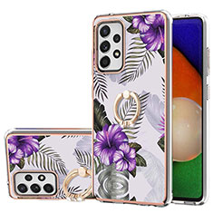 Custodia Silicone Gel Morbida Fantasia Modello Cover con Anello Supporto Y03B per Samsung Galaxy A52 4G Viola