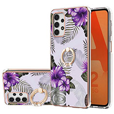 Custodia Silicone Gel Morbida Fantasia Modello Cover con Anello Supporto Y03B per Samsung Galaxy A53 5G Viola