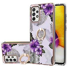 Custodia Silicone Gel Morbida Fantasia Modello Cover con Anello Supporto Y03B per Samsung Galaxy A72 4G Viola