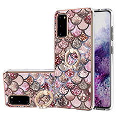 Custodia Silicone Gel Morbida Fantasia Modello Cover con Anello Supporto Y03B per Samsung Galaxy S20 Marrone