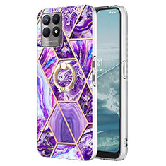 Custodia Silicone Gel Morbida Fantasia Modello Cover con Anello Supporto Y04B per Realme 8i Viola