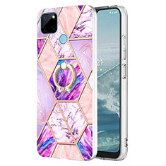 Custodia Silicone Gel Morbida Fantasia Modello Cover con Anello Supporto Y04B per Realme C25Y India Lavanda