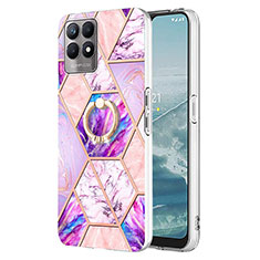 Custodia Silicone Gel Morbida Fantasia Modello Cover con Anello Supporto Y04B per Realme Narzo 50 4G Lavanda