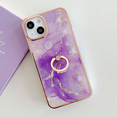 Custodia Silicone Gel Morbida Fantasia Modello Cover con Anello Supporto Y05B per Apple iPhone 15 Plus Viola