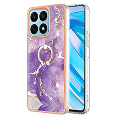 Custodia Silicone Gel Morbida Fantasia Modello Cover con Anello Supporto Y05B per Huawei Honor X8a 4G Viola