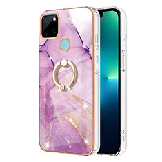 Custodia Silicone Gel Morbida Fantasia Modello Cover con Anello Supporto Y05B per Realme C21Y Lavanda