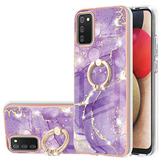 Custodia Silicone Gel Morbida Fantasia Modello Cover con Anello Supporto Y05B per Samsung Galaxy A03s Viola