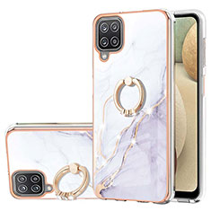 Custodia Silicone Gel Morbida Fantasia Modello Cover con Anello Supporto Y05B per Samsung Galaxy A12 5G Bianco