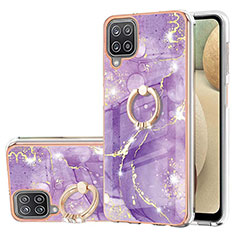 Custodia Silicone Gel Morbida Fantasia Modello Cover con Anello Supporto Y05B per Samsung Galaxy A12 Viola