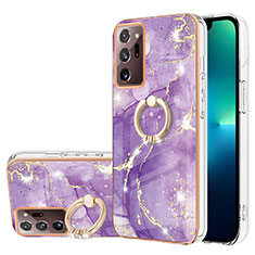 Custodia Silicone Gel Morbida Fantasia Modello Cover con Anello Supporto Y05B per Samsung Galaxy Note 20 Ultra 5G Viola