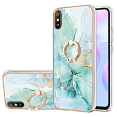 Custodia Silicone Gel Morbida Fantasia Modello Cover con Anello Supporto Y05B per Xiaomi Redmi 9AT Verde