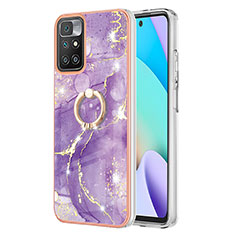 Custodia Silicone Gel Morbida Fantasia Modello Cover con Anello Supporto Y05B per Xiaomi Redmi Note 11 4G (2021) Viola