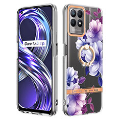 Custodia Silicone Gel Morbida Fantasia Modello Cover con Anello Supporto Y06B per Realme 8i Viola