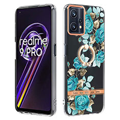 Custodia Silicone Gel Morbida Fantasia Modello Cover con Anello Supporto Y06B per Realme 9 Pro 5G Ciano