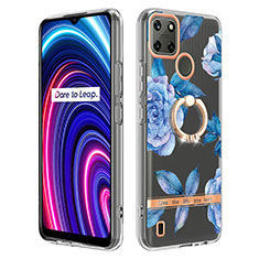 Custodia Silicone Gel Morbida Fantasia Modello Cover con Anello Supporto Y06B per Realme C21Y Blu