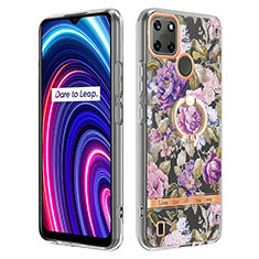 Custodia Silicone Gel Morbida Fantasia Modello Cover con Anello Supporto Y06B per Realme C21Y Lavanda