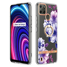 Custodia Silicone Gel Morbida Fantasia Modello Cover con Anello Supporto Y06B per Realme C21Y Viola