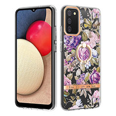 Custodia Silicone Gel Morbida Fantasia Modello Cover con Anello Supporto Y06B per Samsung Galaxy A03s Lavanda