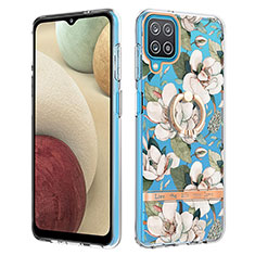 Custodia Silicone Gel Morbida Fantasia Modello Cover con Anello Supporto Y06B per Samsung Galaxy A12 5G Bianco