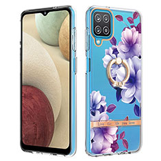 Custodia Silicone Gel Morbida Fantasia Modello Cover con Anello Supporto Y06B per Samsung Galaxy A12 5G Viola