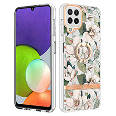 Custodia Silicone Gel Morbida Fantasia Modello Cover con Anello Supporto Y06B per Samsung Galaxy A22 4G Bianco