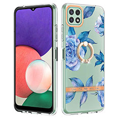 Custodia Silicone Gel Morbida Fantasia Modello Cover con Anello Supporto Y06B per Samsung Galaxy A22 5G Blu