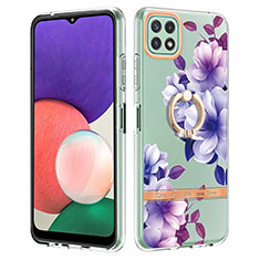 Custodia Silicone Gel Morbida Fantasia Modello Cover con Anello Supporto Y06B per Samsung Galaxy A22 5G Viola