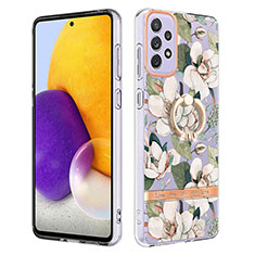 Custodia Silicone Gel Morbida Fantasia Modello Cover con Anello Supporto Y06B per Samsung Galaxy A73 5G Bianco