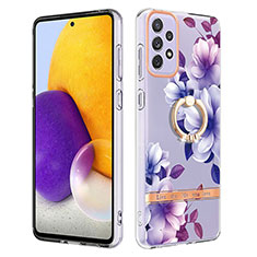 Custodia Silicone Gel Morbida Fantasia Modello Cover con Anello Supporto Y06B per Samsung Galaxy A73 5G Viola