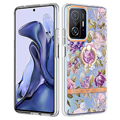 Custodia Silicone Gel Morbida Fantasia Modello Cover con Anello Supporto Y06B per Xiaomi Mi 11T 5G Lavanda