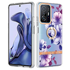 Custodia Silicone Gel Morbida Fantasia Modello Cover con Anello Supporto Y06B per Xiaomi Mi 11T 5G Viola