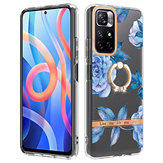 Custodia Silicone Gel Morbida Fantasia Modello Cover con Anello Supporto Y06B per Xiaomi Poco M4 Pro 5G Blu