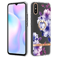 Custodia Silicone Gel Morbida Fantasia Modello Cover con Anello Supporto Y06B per Xiaomi Redmi 9A Viola