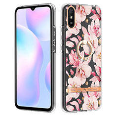 Custodia Silicone Gel Morbida Fantasia Modello Cover con Anello Supporto Y06B per Xiaomi Redmi 9i Rosa