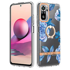 Custodia Silicone Gel Morbida Fantasia Modello Cover con Anello Supporto Y06B per Xiaomi Redmi Note 10 4G Blu