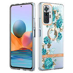 Custodia Silicone Gel Morbida Fantasia Modello Cover con Anello Supporto Y06B per Xiaomi Redmi Note 10 Pro 4G Ciano