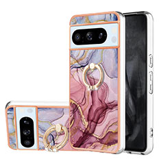 Custodia Silicone Gel Morbida Fantasia Modello Cover con Anello Supporto YB1 per Google Pixel 8 Pro 5G Lavanda