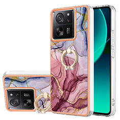 Custodia Silicone Gel Morbida Fantasia Modello Cover con Anello Supporto YB1 per Xiaomi Mi 13T Pro 5G Lavanda