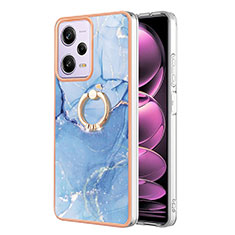 Custodia Silicone Gel Morbida Fantasia Modello Cover con Anello Supporto YB1 per Xiaomi Redmi Note 12 Pro 5G Blu