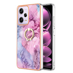 Custodia Silicone Gel Morbida Fantasia Modello Cover con Anello Supporto YB1 per Xiaomi Redmi Note 12 Pro 5G Lavanda