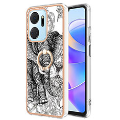 Custodia Silicone Gel Morbida Fantasia Modello Cover con Anello Supporto YB2 per Huawei Honor X7a Grigio