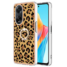 Custodia Silicone Gel Morbida Fantasia Modello Cover con Anello Supporto YB2 per Oppo A98 5G Marrone