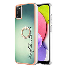 Custodia Silicone Gel Morbida Fantasia Modello Cover con Anello Supporto YB2 per Samsung Galaxy A02s Verde