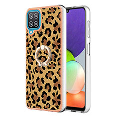 Custodia Silicone Gel Morbida Fantasia Modello Cover con Anello Supporto YB2 per Samsung Galaxy A12 Marrone