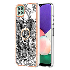 Custodia Silicone Gel Morbida Fantasia Modello Cover con Anello Supporto YB2 per Samsung Galaxy A22s 5G Grigio